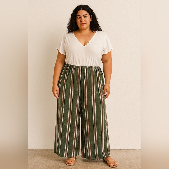 just be Pants - Just Be Women's Vertical Striped Jumpsuit  2X  Back Tie Effortless Chic‎ Boho
